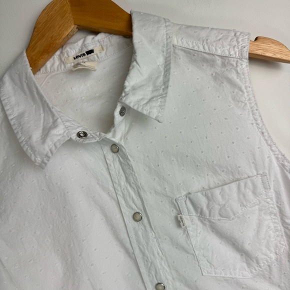 Levi’s Womens Pearl Snap Button Down Top Large Western White Swiss Dot Cotton - Picture 5 of 16